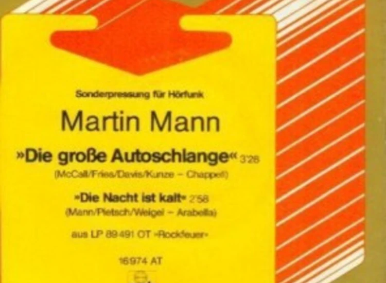 "Martin Mann - Die Große Autoschlange / Die Nacht Ist Kalt (7"", Single, Promo)" ansehen